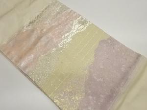 道長取り・格子に花唐草模様織出し名古屋帯